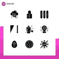 Universal Icon Symbols Group of 9 Modern Solid Glyphs of nutrition supplement sorting bread sort loaf Editable Vector Design Elements