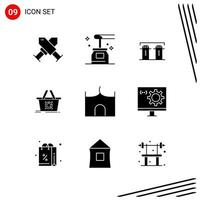 colección de 9 iconos vectoriales en estilo sólido símbolos de glifo perfecto de píxel para web y móvil signos de icono sólido sobre fondo blanco 9 iconos fondo de vector de icono negro creativo