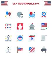 Big Pack of 16 USA Happy Independence Day USA Vector Flats and Editable Symbols of festival star map investigating location pin Editable USA Day Vector Design Elements