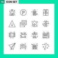 Pack of 16 Line Style Icon Set Outline Symbols for print Creative Signs Isolated on White Background 16 Icon Set Creative Black Icon vector background