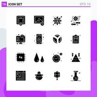 Set of 16 Vector Solid Glyphs on Grid for preview display gear right arrow Editable Vector Design Elements