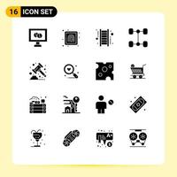 Set of 16 Commercial Solid Glyphs pack for search law up gavel vehicles Editable Vector Design Elements