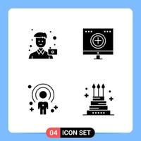 4 Solid Black Icon Pack Glyph Symbols for Mobile Apps isolated on white background 4 Icons Set Creative Black Icon vector background