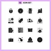 Modern Set of 16 Solid Glyphs and symbols such as code buttle interface box search Editable Vector Design Elements