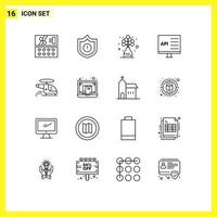 Outline Pack of 16 Universal Symbols of medical helicopter plant development computer Editable Vector Design Elements