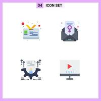 Editable Vector Line Pack of 4 Simple Flat Icons of card setting feminism chat resume devices Editable Vector Design Elements