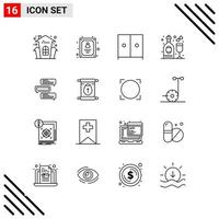 Pixle Perfect Set of 16 Line Icons Outline Icon Set for Webite Designing and Mobile Applications Interface Creative Black Icon vector background