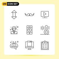 9 Creative Icons for Modern website design and responsive mobile apps 9 Outline Symbols Signs on White Background 9 Icon Pack Creative Black Icon vector background