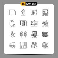 User Interface Pack of 16 Basic Outlines of connected strongbox china safety deposit Editable Vector Design Elements