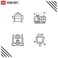 Line Pack of 4 Universal Symbols of tea seo chinese fire web Editable Vector Design Elements