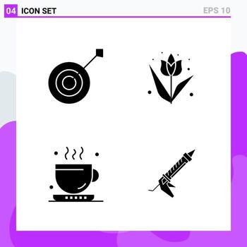 Set of 4 icons in solid style Creative Glyph Symbols for Website Design and Mobile Apps Simple Solid Icon Sign Isolated on White Background 4 Icons Creative Black Icon vector background