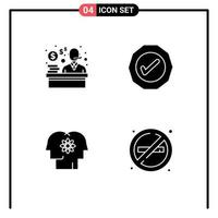 4 Thematic Vector Solid Glyphs and Editable Symbols of consumer improvement logistic tick people Editable Vector Design Elements