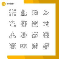 Set of 16 Modern UI Icons Symbols Signs for media road heart destination down Editable Vector Design Elements