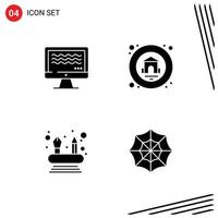Editable Vector Line Pack of 4 Simple Solid Glyphs of live networking digital real estate spider Editable Vector Design Elements
