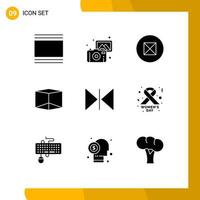 9 User Interface Solid Glyph Pack of modern Signs and Symbols of cancer sign horizontal camera flip box Editable Vector Design Elements