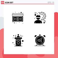 Universal Icon Symbols Group of 4 Modern Solid Glyphs of cash classroom payment engineer rostrum Editable Vector Design Elements