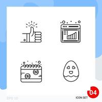 Modern Pack of 4 Icons Line Outline Symbols isolated on White Backgound for Website designing Creative Black Icon vector background