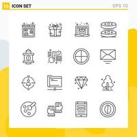 Collection of 16 Universal Line Icons Icon Set for Web and Mobile Creative Black Icon vector background