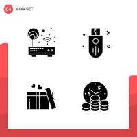 Pack of 4 Universal Glyph Icons for Print Media on White Background Creative Black Icon vector background