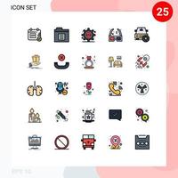 Mobile Interface Filled line Flat Color Set of 25 Pictograms of vehicles important source code car film Editable Vector Design Elements