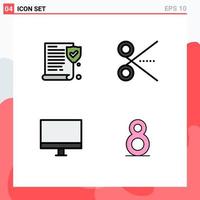 Editable Vector Line Pack of 4 Simple Filledline Flat Colors of insurance devices cut tool hardware Editable Vector Design Elements