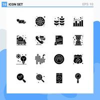 16 Universal Solid Glyphs Set for Web and Mobile Applications report analytics color catalog plant business Editable Vector Design Elements