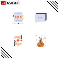 Set of 4 Vector Flat Icons on Grid for activities sharing game communication wedding Editable Vector Design Elements