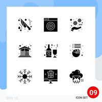 Set of 9 Modern UI Icons Symbols Signs for bottle alcohol seo wall construction Editable Vector Design Elements