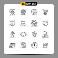 Pictogram Set of 16 Simple Outlines of creative home worldwide globe spa Editable Vector Design Elements