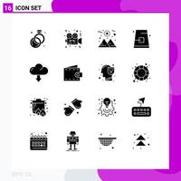Group of 16 Solid Glyphs Signs and Symbols for arrow hat planet fall buckle Editable Vector Design Elements