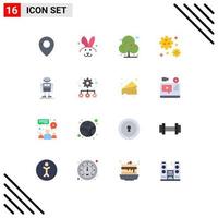 User Interface Pack of 16 Basic Flat Colors of technology robot plant machine space Editable Pack of Creative Vector Design Elements