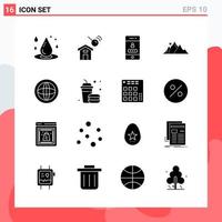 Collection of 16 Vector Icons in solid style Modern Glyph Symbols for Web and Mobile Solid Icon Sign Isolated on White Background 16 Icons Creative Black Icon vector background