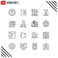 Pixle Perfect Set of 16 Line Icons Outline Icon Set for Webite Designing and Mobile Applications Interface Creative Black Icon vector background