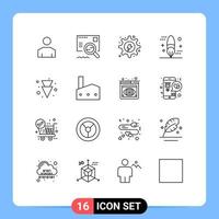 16 User Interface Outline Pack of modern Signs and Symbols of painting design electrical coding gear Editable Vector Design Elements