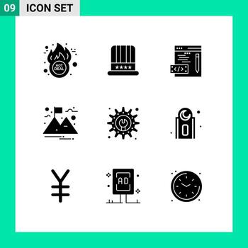 grupo de 9 signos y símbolos de glifos sólidos para la herramienta de desarrollo de codificación de engranajes de mezquita elementos de diseño vectorial editables del paisaje vector