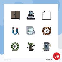 Modern Set of 9 Filledline Flat Colors and symbols such as time list loop task u turn Editable Vector Design Elements