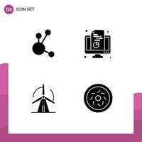 Mobile Interface Solid Glyph Set of 4 Pictograms of bitconnect turbine crypto currency monitor energy Editable Vector Design Elements