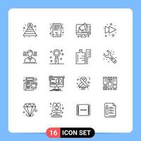 16 User Interface Outline Pack of modern Signs and Symbols of celebration american conference man forward Editable Vector Design Elements