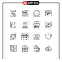 Universal Icon Symbols Group of 16 Modern Outlines of scale date learning calendar stop Editable Vector Design Elements