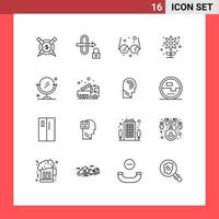 Modern Set of 16 Outlines Pictograph of alarm cleaning glasses mirror flower Editable Vector Design Elements