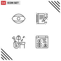 Universal Icon Symbols Group of 4 Modern Filledline Flat Colors of eye song vision write dollar Editable Vector Design Elements