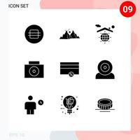 User Interface Pack of 9 Basic Solid Glyphs of payments finance sun suitcase safe Editable Vector Design Elements