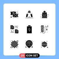 User Interface Pack of 9 Basic Solid Glyphs of electronics charge hand bag battery transfer Editable Vector Design Elements