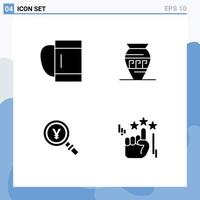 Pictogram Set of 4 Simple Solid Glyphs of bag japan amphora jar search Editable Vector Design Elements