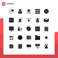 Group of 25 Solid Glyphs Signs and Symbols for food burgers campaign interior drawer Editable Vector Design Elements