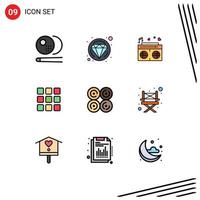 Universal Icon Symbols Group of 9 Modern Filledline Flat Colors of food donut love squares grid Editable Vector Design Elements