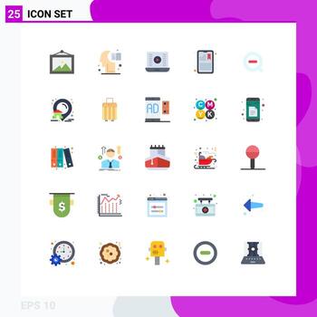 Mobile Interface Flat Color Set of 25 Pictograms of search information media play info assignment Editable Vector Design Elements