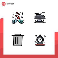Pack of 4 Modern Filledline Flat Colors Signs and Symbols for Web Print Media such as birds recycle love laboratory alarm Editable Vector Design Elements