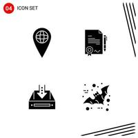 Collection of 4 Vector Icons in solid style Pixle Perfect Glyph Symbols for Web and Mobile Solid Icon Signs on White Background 4 Icons Creative Black Icon vector background