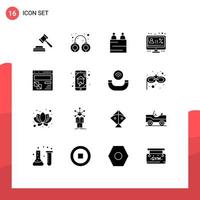 conjunto de 16 iconos de interfaz de usuario modernos signos de símbolos para desarrollar elementos de diseño de vector editables de descuento de monitor de entrevista porcentual